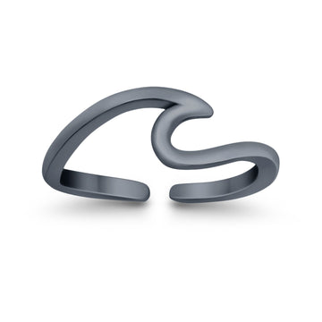 Cross Toe Ring Adjustable Band Black Tone 925 Sterling Silver (7mm)